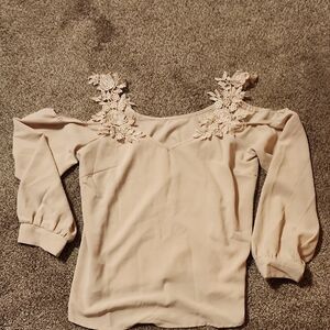 SHEIN Beige Blouse with Lace Accents
